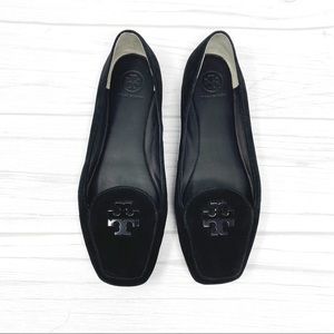 TORY BURCH Black Suede Emblem Loafers Flats